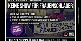 Antifa-Tresen & Infoveranstaltung: Keine Show für Frauenschläger! Sa. 18.11.2023 // 20:00 Uhr Bandito Rosso, Lottumstr. 10a